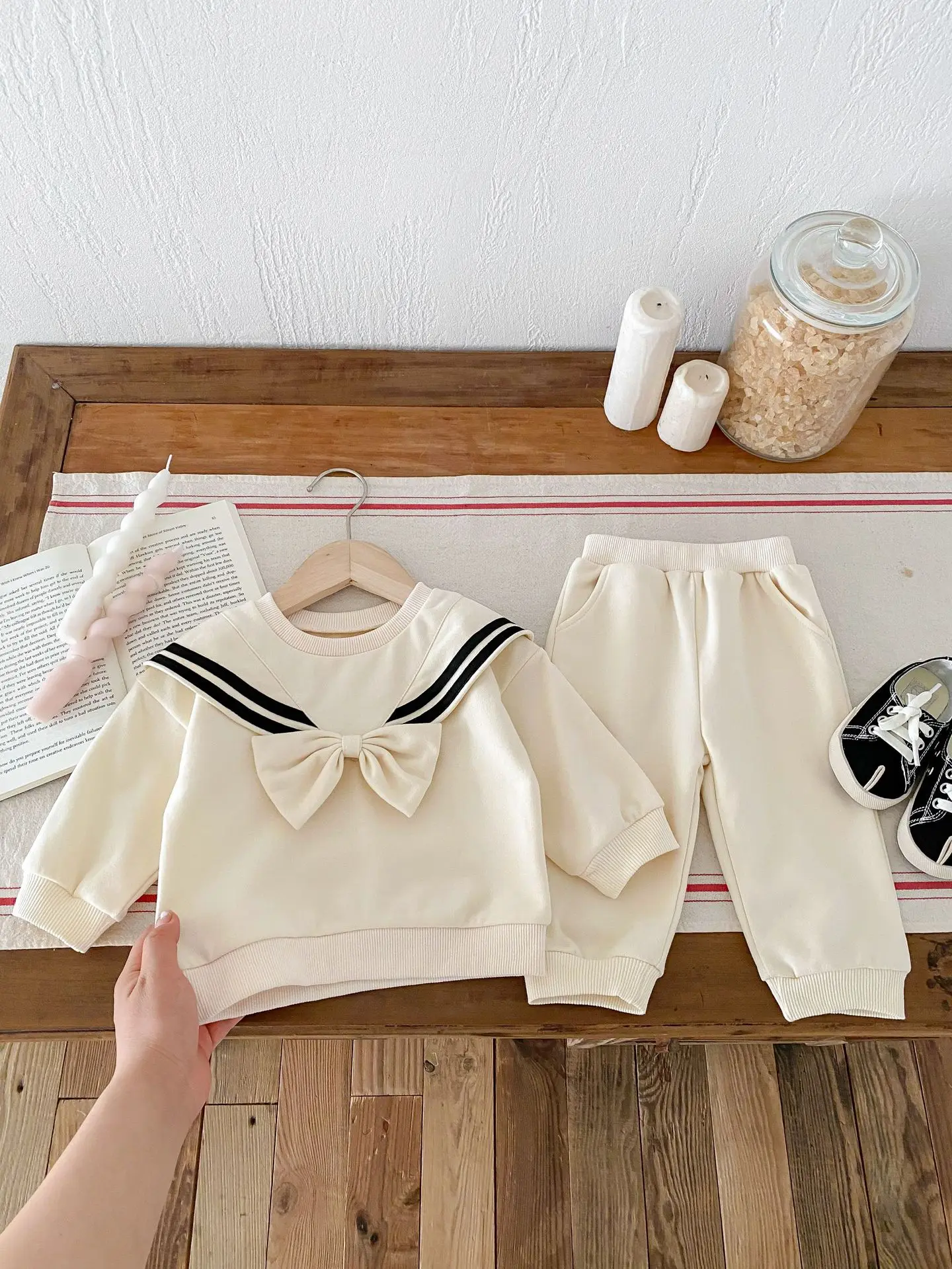 

2024 Autumn New Baby Preppy Style Long Sleeve Casual Set Infant Girl Cute Bow Sweatshirt + Pants 2pcs Suit Toddler Kids Outfits