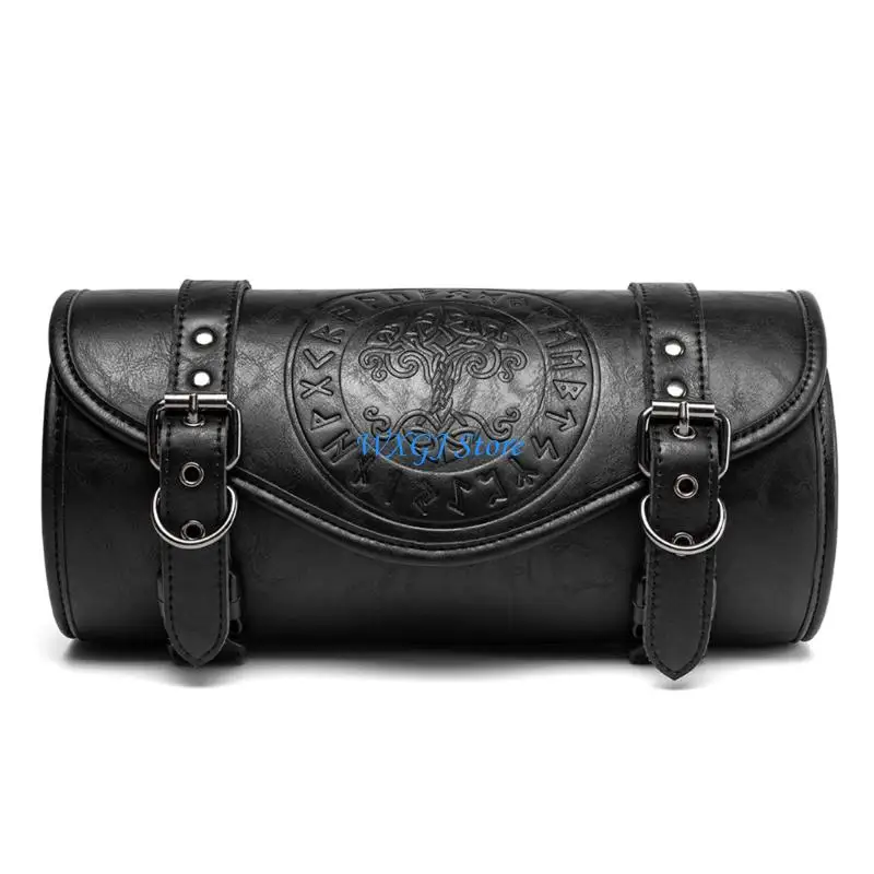 37JE Retro Motorcycle Headlight Bag Gothic Punk Aesthetic Strong Waterproof PU Leather with Adjustable Hook Straps Present