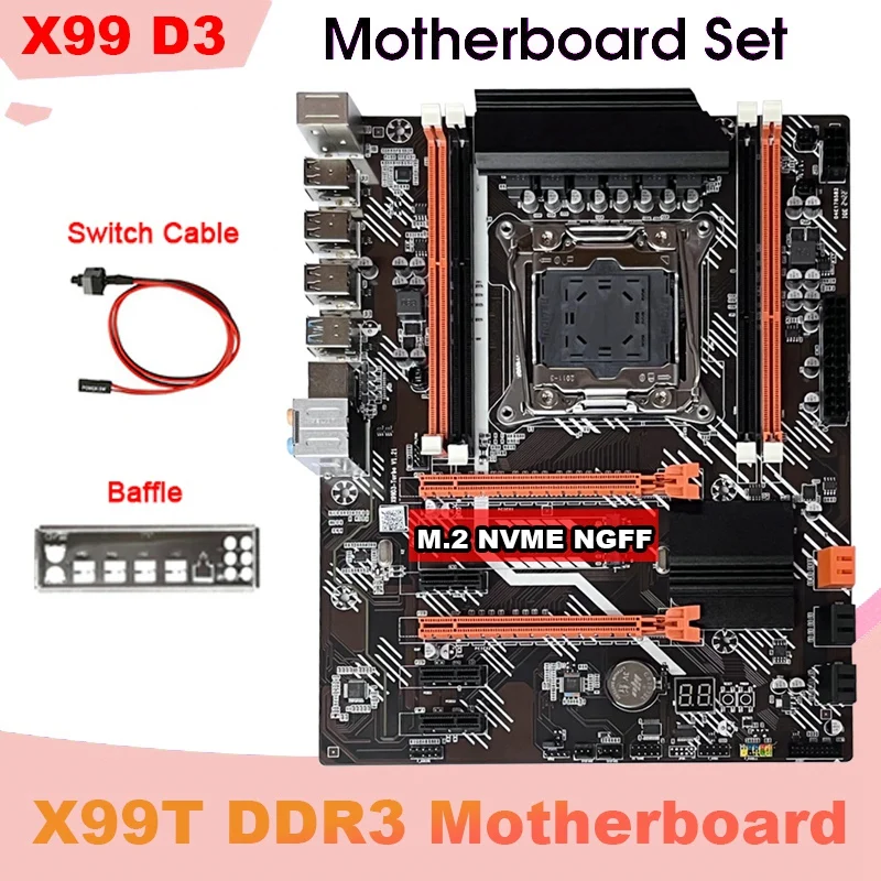 1 Set X99T Motherboard +Switch Cable+Baffle LGA2011 V3 M.2 NVME NGFF Support E5 2666 E5 2673 E5 2678 V3 CPU