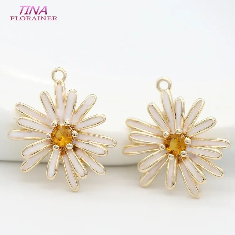 10MM 15MM 14k Gold Color Plated Brass with Zircon Flower Charms Pendant  For Jewelry Making DIY Jewelry Supplies