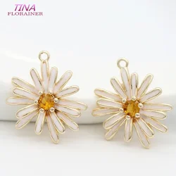 10MM 15MM 14k Gold Color Plated Brass with Zircon Flower Charms Pendant  For Jewelry Making DIY Jewelry Supplies