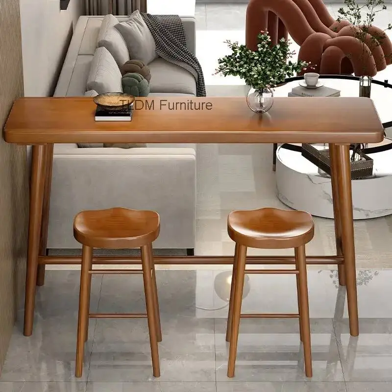 Solid Wood Bar Table, Minimalist Long Narrow High Top Table Against Wall for Home Balcony Divider, Milk Tea Shop & Bar JT40