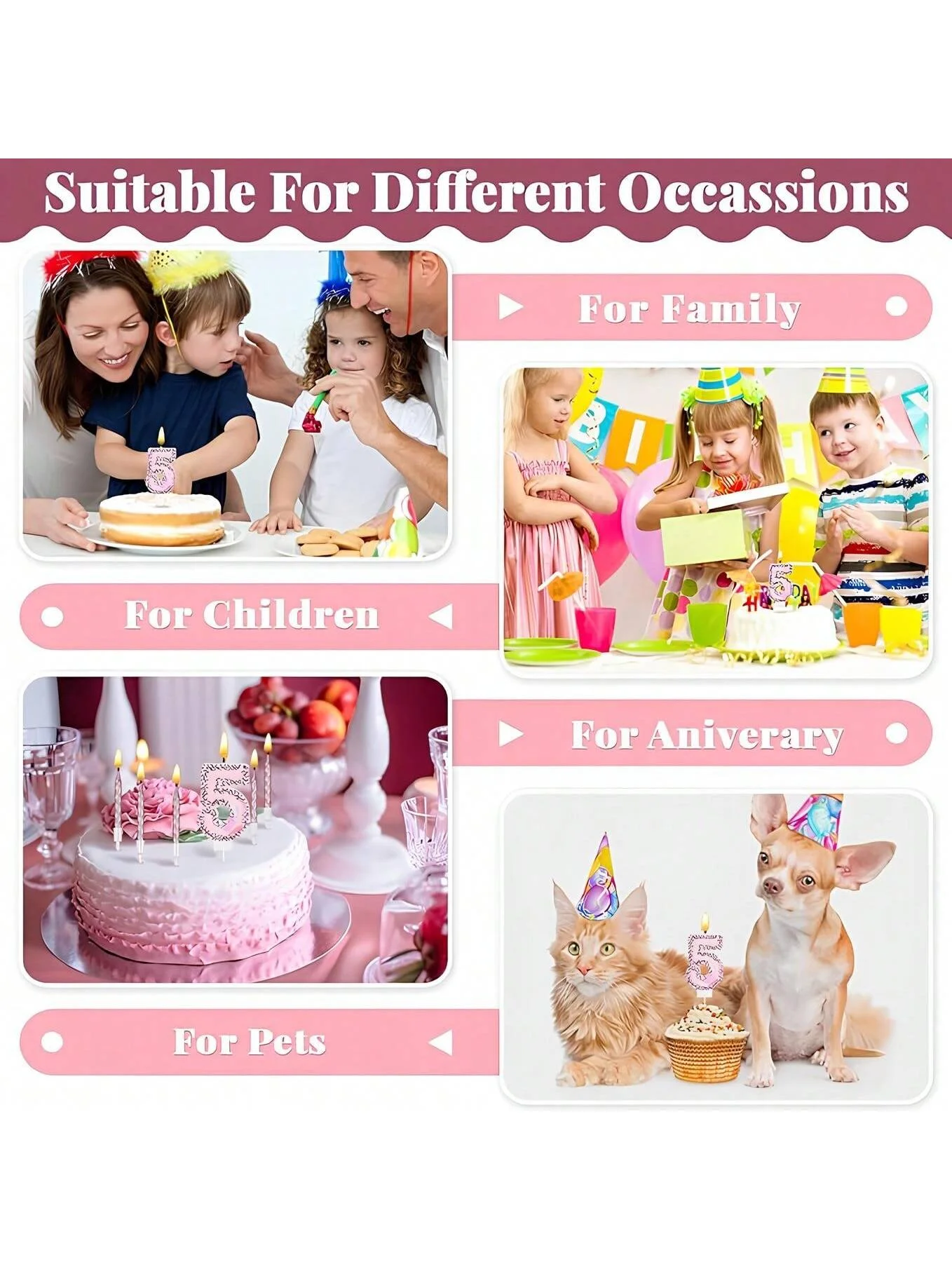 (6+1)7Pcs Pink Butterfly Birthday Candles Set,Pink Cut Ins Cake Numeral Candles,Number 0-9 Glitter Cake Topper Decoration for Pa