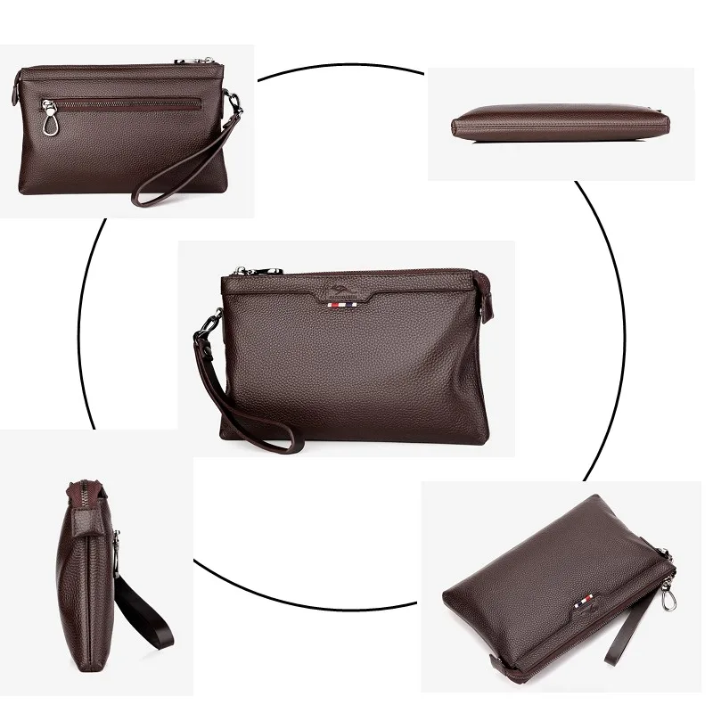 Men's Genuine Leather Cowhide Wallet Large Capacity Casual Tote Envelope Clip Handbag - Stylish Clutch Bag