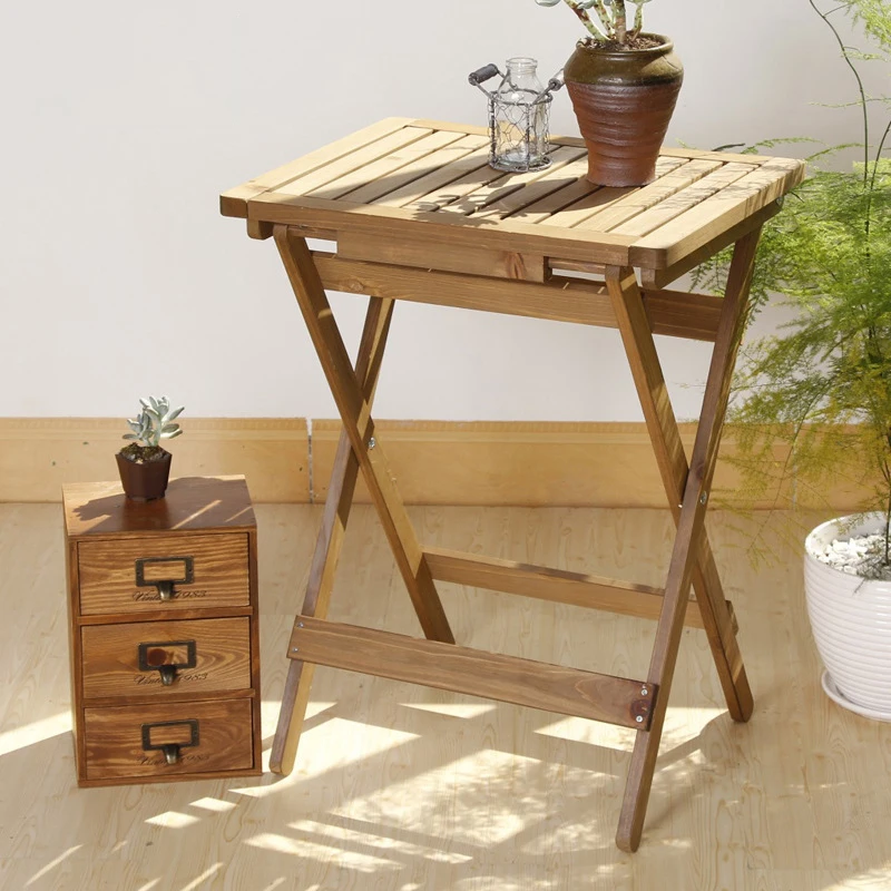 Mesa plegable de madera maciza para balcón, mesa de almacenamiento Retro para patio, jardín al aire libre