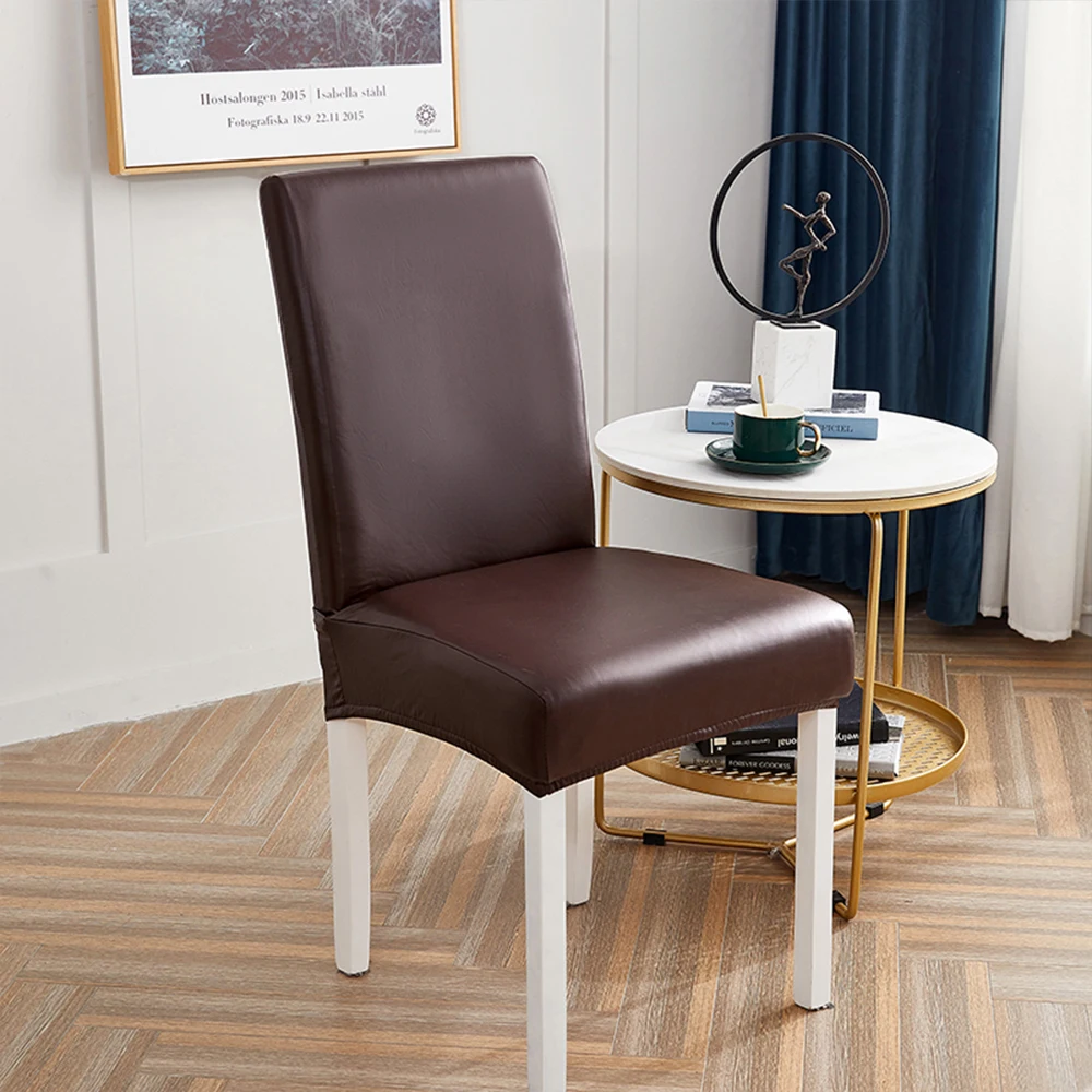 1pc PU Leather Chair Cover Soft Chair Slipcover Waterproof Universal Dustproof Seat Cover Elastic Anti-cat Scratch Dining Room