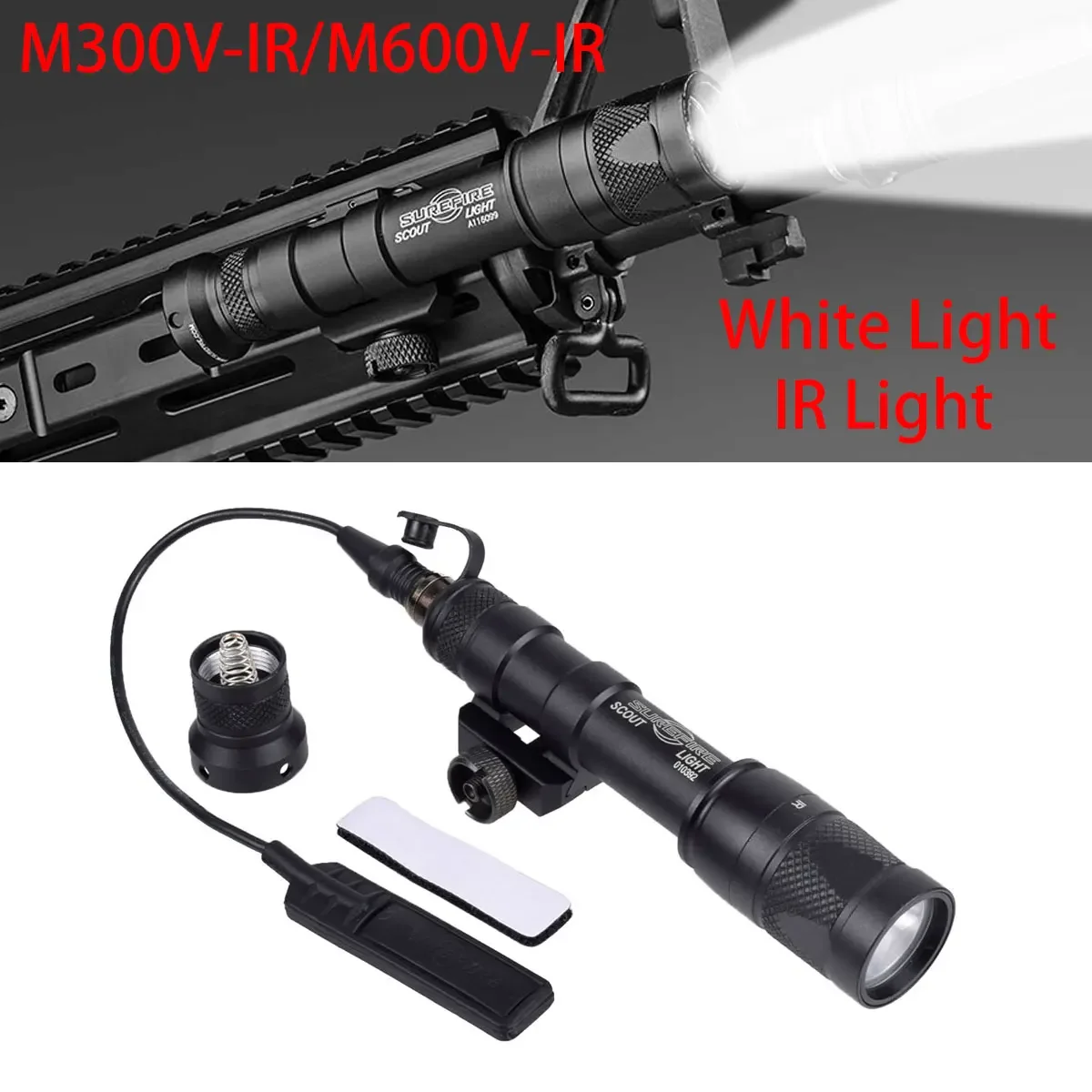 Tactical Weapon Flashlight Surefire M300V M600V IR Light LED Scout Torch Remote Pressure Switch for Hunting Picatinny Rail