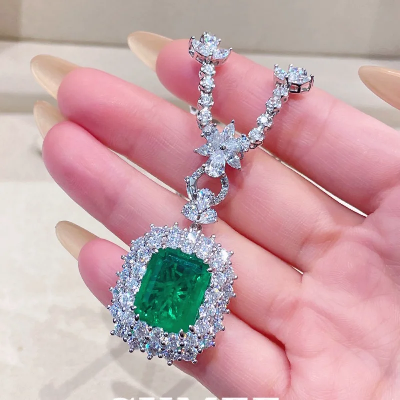 Cumee Detachable Lab Created Emerald Pendant Necklace for Women 925 Sterling Silver White Gold Plated Party Anniversary