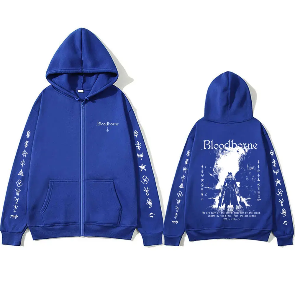 Game Bloodborne Fear The Old Blood Zipper Hoodie Horror Hunter Zip Up Jacke Herren Damen Casual Vintage Cosplay Zip Up Sweatshirt – Detail 4