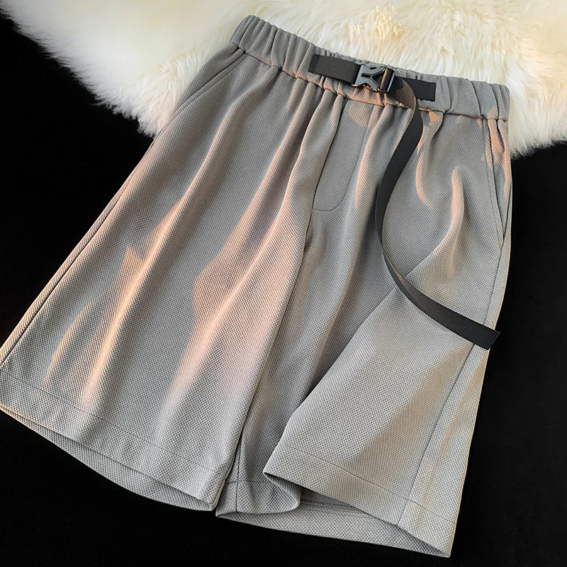 Korean Fashion Shorts Summer Men Sports Elastic Waistband Belt Casual Sport Streetwear Beach Short Pants For Men Wide Leg Pants