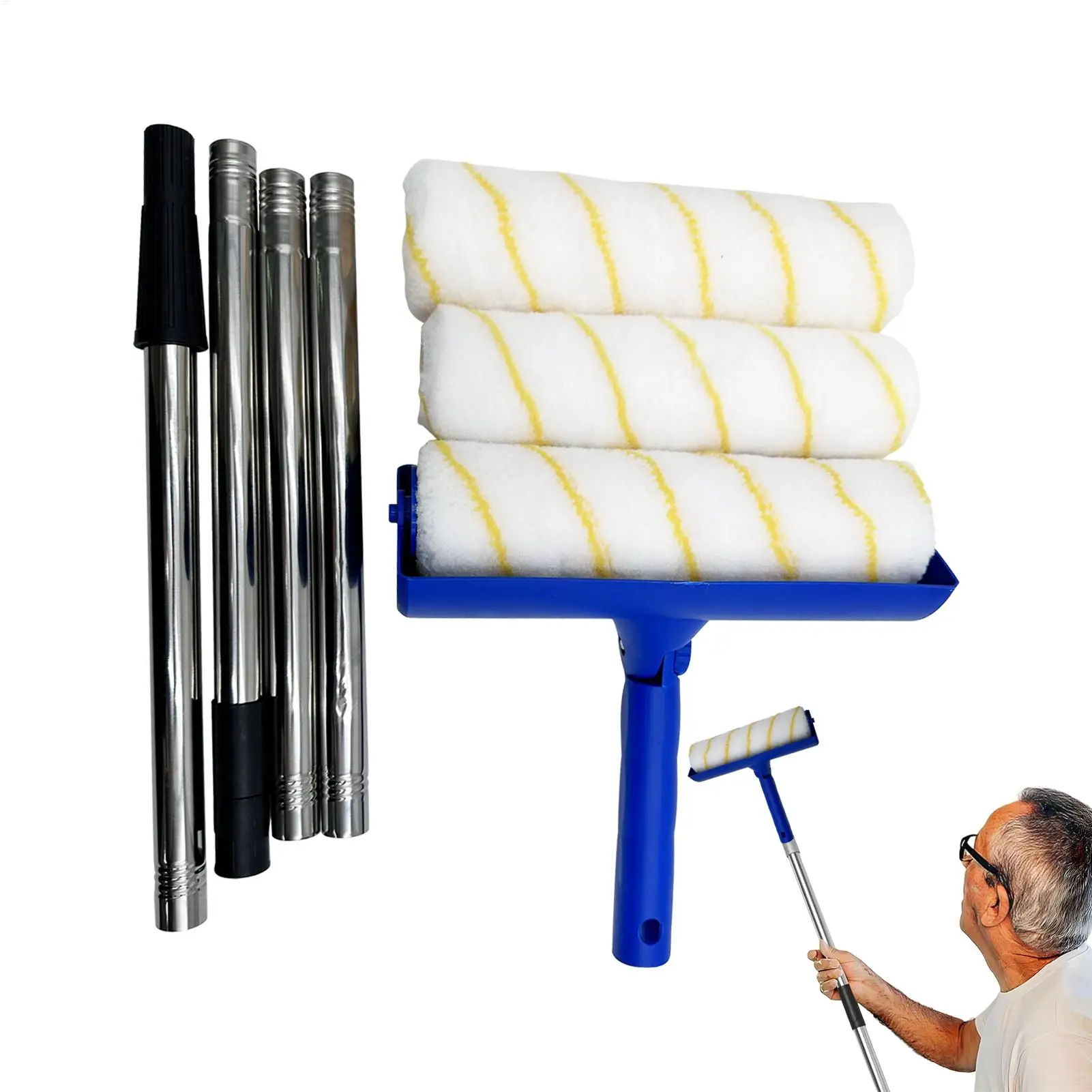 Home Improvement Tool, Paint Roller with Extension Pole & 2pcs Replacement Rollers For Outdoor Indoor Wall Ceiling Painting