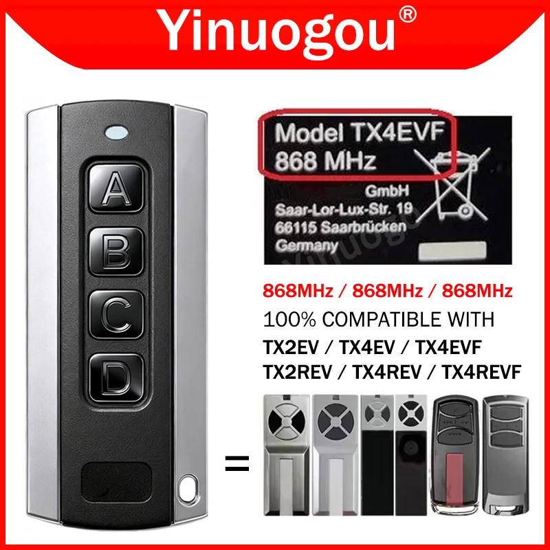 

TX2EV TX4EV TX4EVF 868МГц TX2REV TX4REV TX4REVF Пульт дистанционного управления для гаражных ворот 868 МГц Программирование открывания ворот