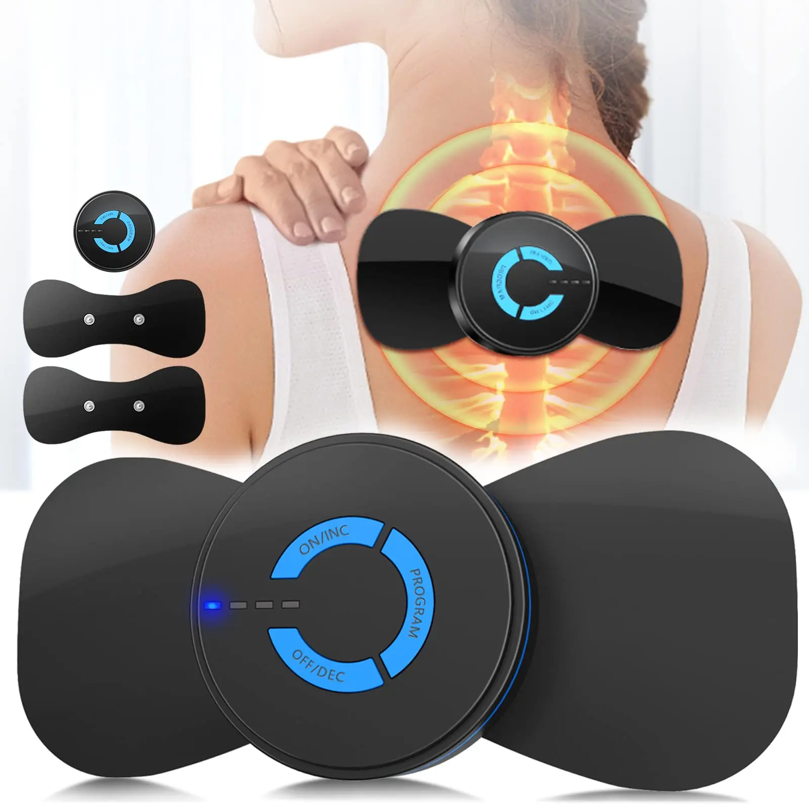 

TENS Mini Neck Massager Muscle Stimulator Deep Tissue EMS Rechargeable Massager patch for Back Arms Shoulder Leg Pain Relief