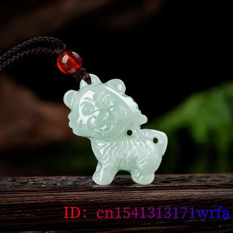 Burmese Jade Tiger Pendant Jadeite Pendants Stone Emerald Charms Real Accessories Natural Men Necklace Jewelry Green Talismans