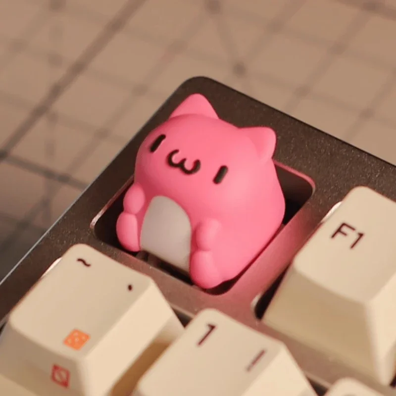 Keycap anak kucing lucu buatan tangan Resin personalisasi lucu merah muda/biru kucing Artisan Keycap Aksesori Keyboard mekanis disesuaikan