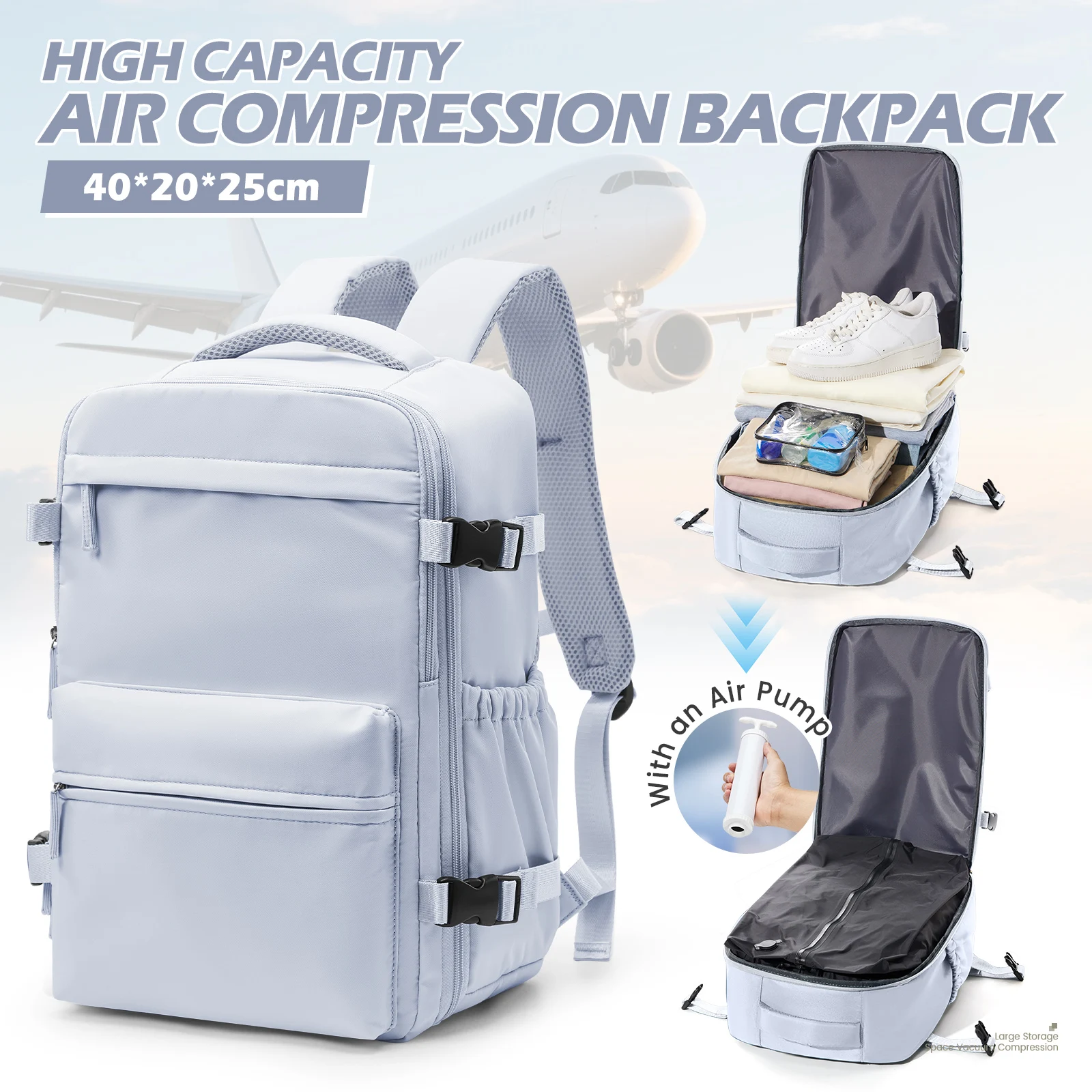 

Вакуумная сумка для хранения, компрессионный рюкзак Space Saver Bags с насосом, ручная кладь Ryanair 40x20x25, вакуумный рюкзак Essentials