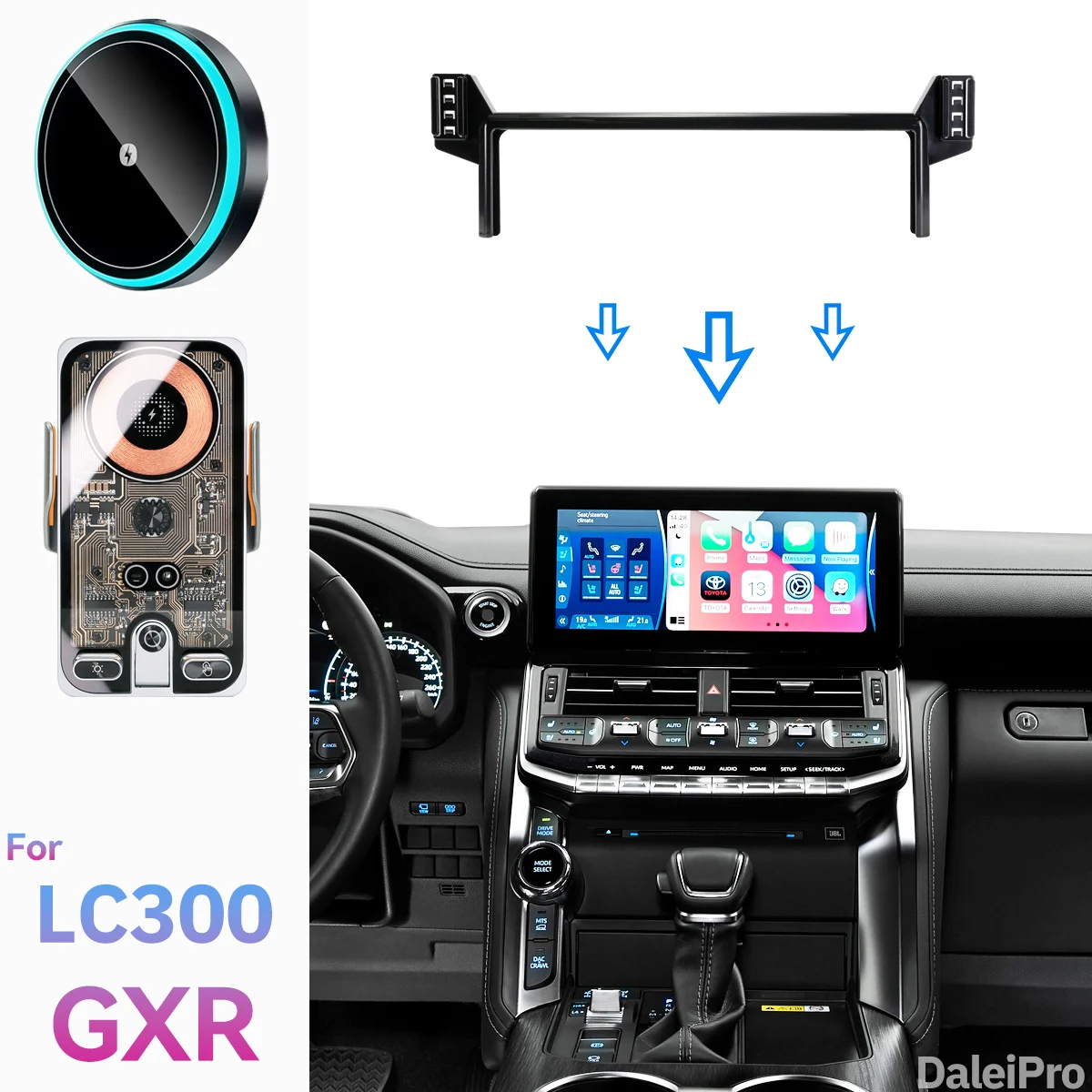 RHD LHD For Toyota Land Cruiser GXR LC300 2022 2023 2024 2025 Dual Phone Holder Base Qi Wireless Charger Phone,2-in-1 Car Mount