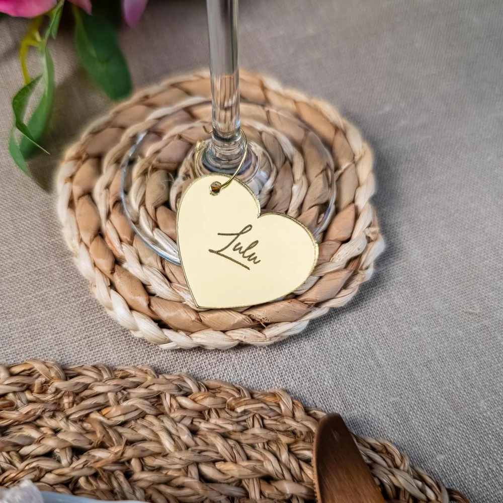 Personalized Acrylic Wine Glass Charms 3.5cm, Custom Name Drink Markers, Mirror Acrylic Drink Tags, Wedding Place Cards,