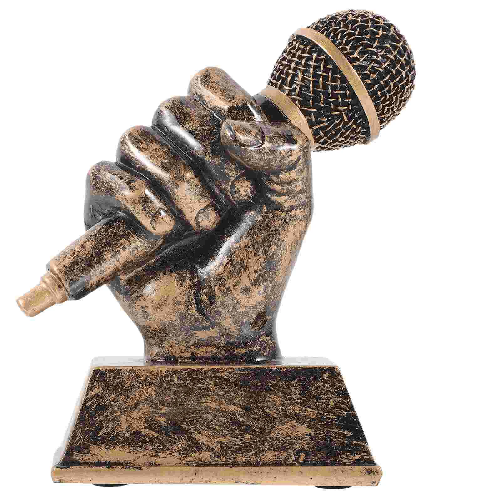 

Golden Microphone Trophy Music for Parties Statue Singing Office Place Trophies