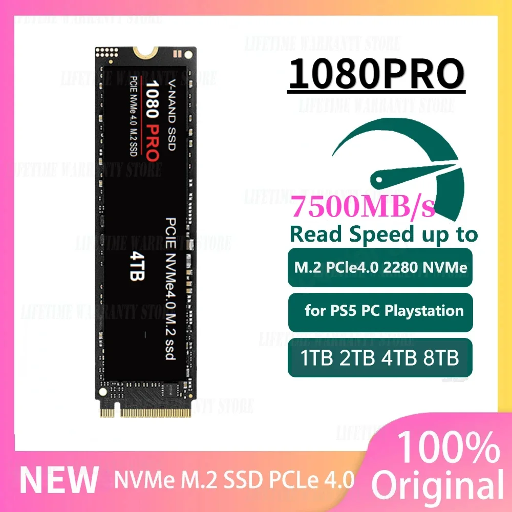 

1080 PRO PCIe 5.0 NVMe 4.0 M.2 2280 1TB 2TB 4TB SSD Internal Solid State Hard Drive For Laptop Desktop MLC PC PS5 Computer NEW