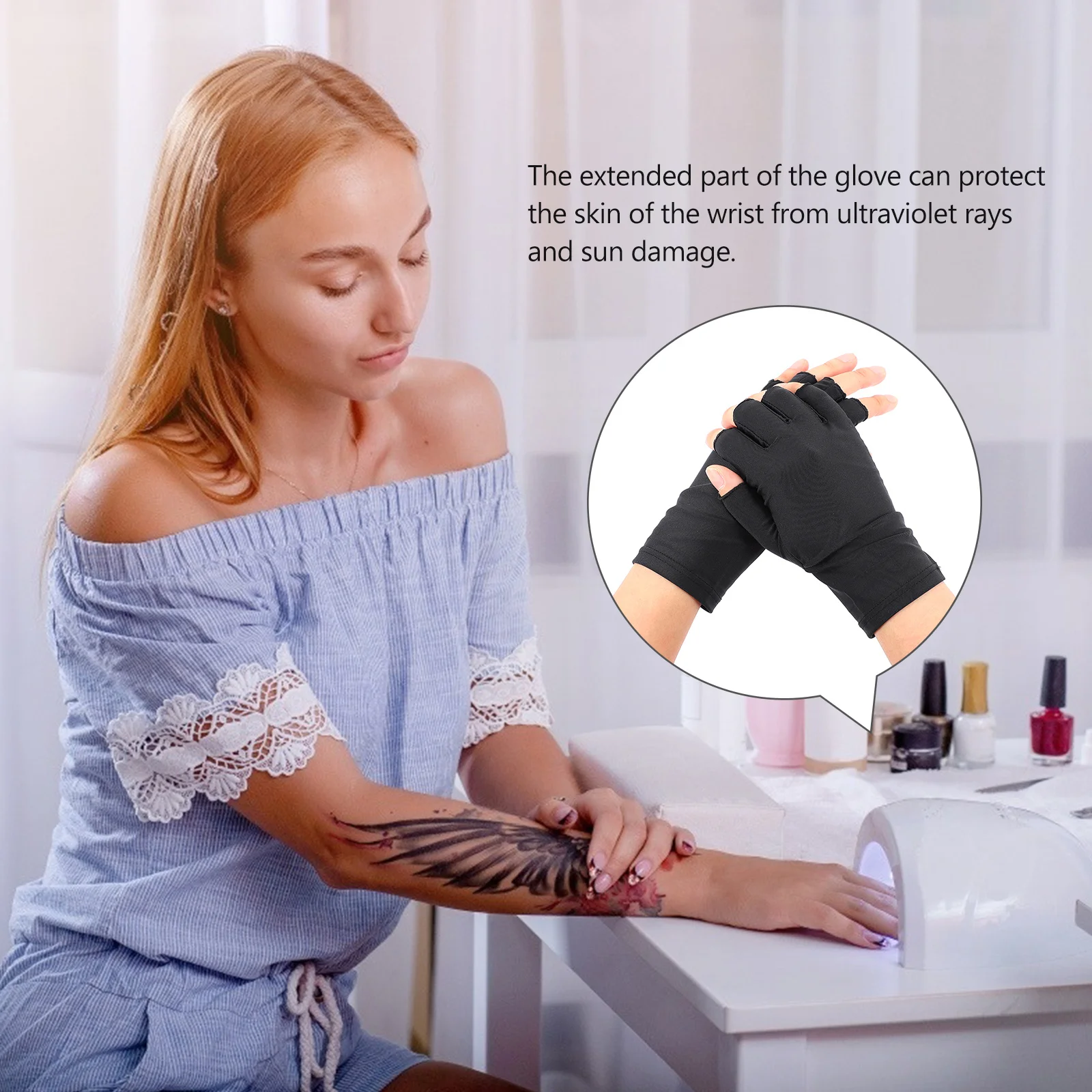 

1Pair Anti-Uv Gloves Stretchy Lightweight Fingerless Manicure for Uv Gel Polish Drying Nail Art Tools Sunscreen