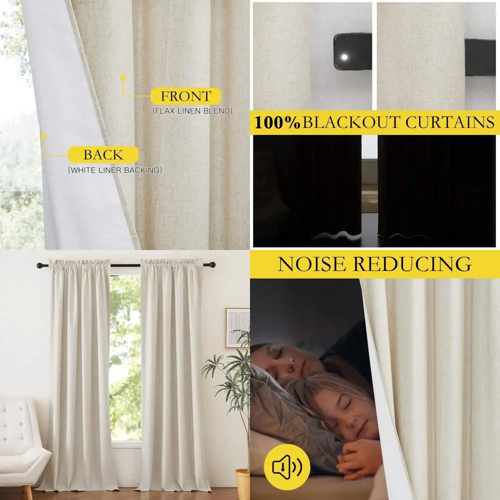 

Linen Blackout Curtains 120 with Thermal Liners, 52 Wide, Farmhouse Style for Patio Doors