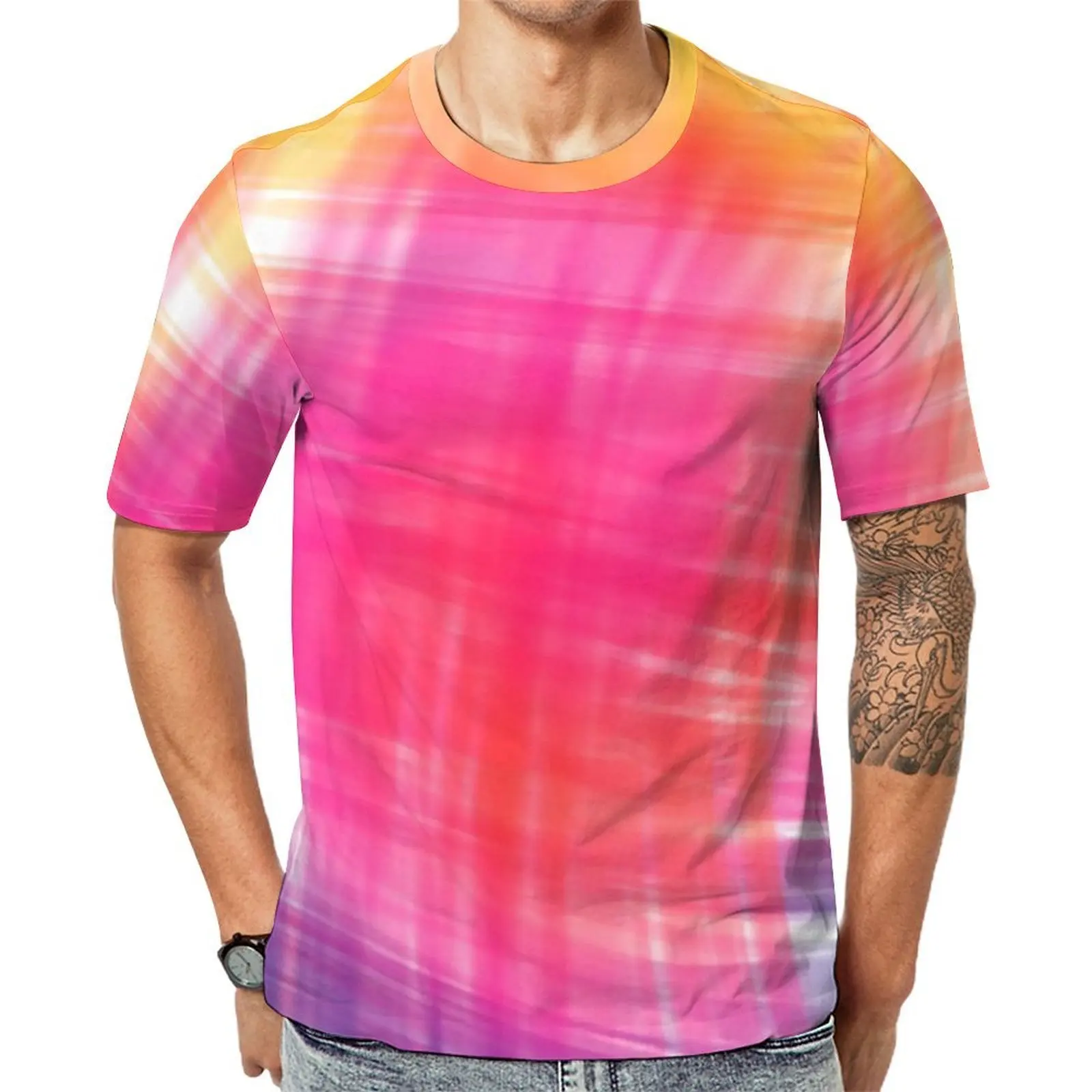 Curving Tie Dye T Shirt Abstract Ombre Vintage T-Shirts Male Kawaii Tshirt Premium Short-Sleeve Graphic Tops Plus Size