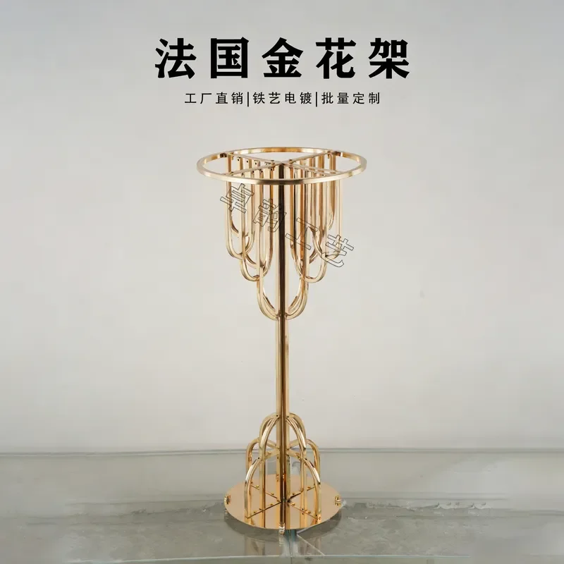 Gold Metal Wedding Flower Stand Detachable Centerpiece for Main Table Hotel Stage Decoration Road Guide Floral Display Rack