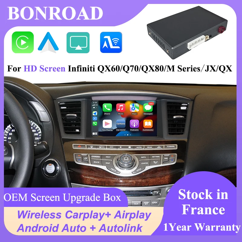Interface sans fil CarPlay Android Auto Bonroad pour Infiniti QX60 Q70 QX80 M Series JX QX Nissan 370Z GT-R Mirror-Link AirPlay