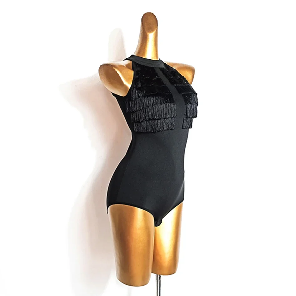 Costume pour femmes adultes, body Latin avec pompon, dos nu, haut Latin, robe de danse Latino, vêtements de spectacle pour salle de bal