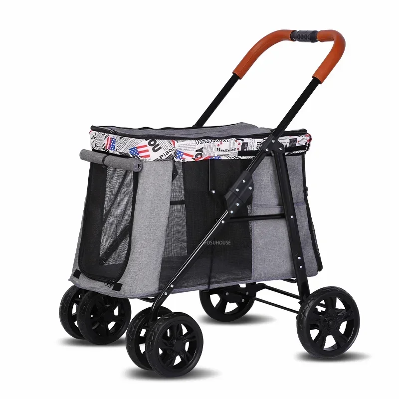 

Cochecito ligero nórdico de gran capacidad para mascotas, carrito de cuatro ruedas para perros y gatos, plegable y transpirable