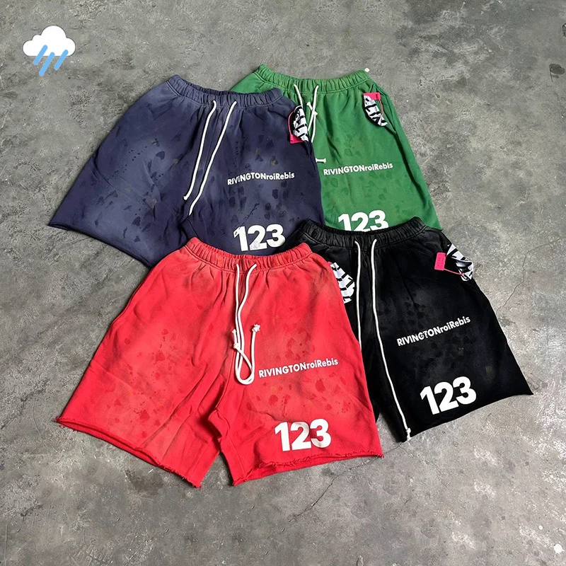 

Best Quality Streetwear Damaged RRR123 Shorts Men Women Vintage Washed Red Green Blue Gray Breeches Casual Drawstring Oversized