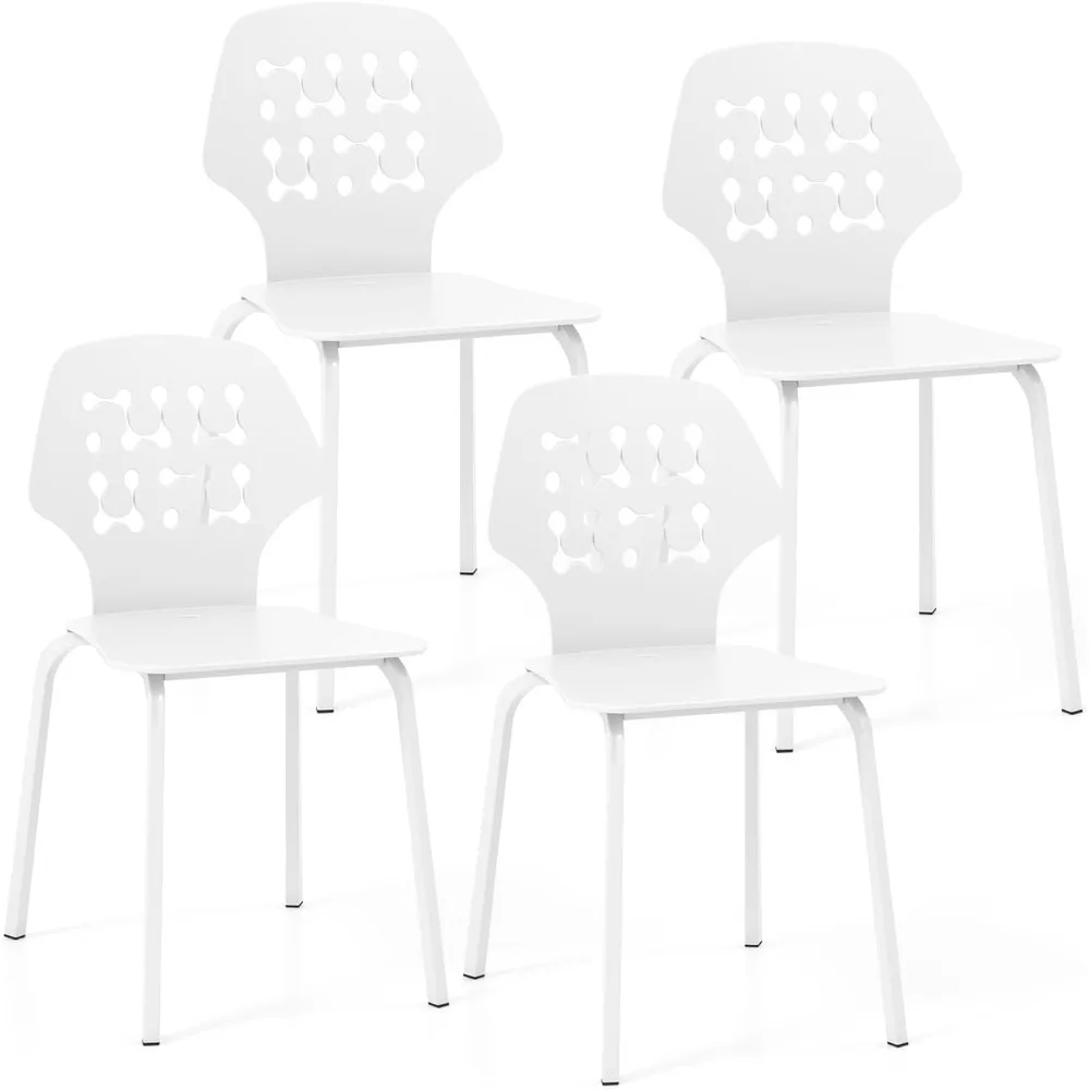 

Set of 4 Modern Dining Chairs, Kitchen Chairs with Hollow Backrest, Armless Side Chairs with Metal Legs, Medium Size