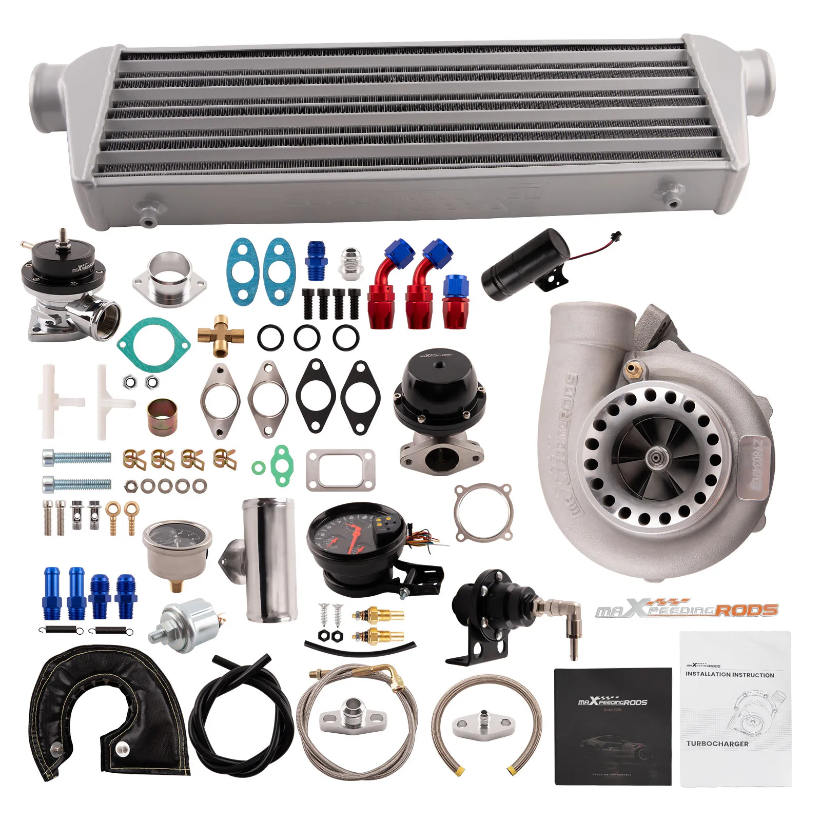 GT35 GT3582 Universal Turbocharger & Parts Turbo Kit for 2.5-6.0L Engine 7.5-14.5 PSI T3 Ar.70/63 + Intercooler