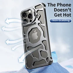 Luxury metal magnetic lens holder phone case for iPhone 16 13 15 14 Pro Max cooling wireless charging phone protective cover