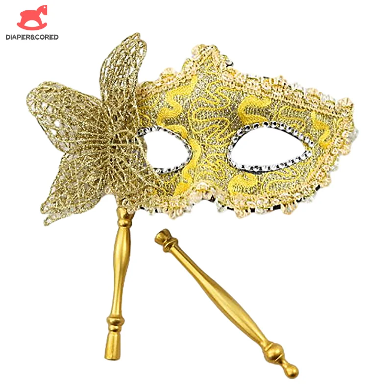 

1pcs Halloween Party Mask With Holding Stick Evening Prom Masquerade Mask Stage Cosplay Props Venetian Half Face Masks