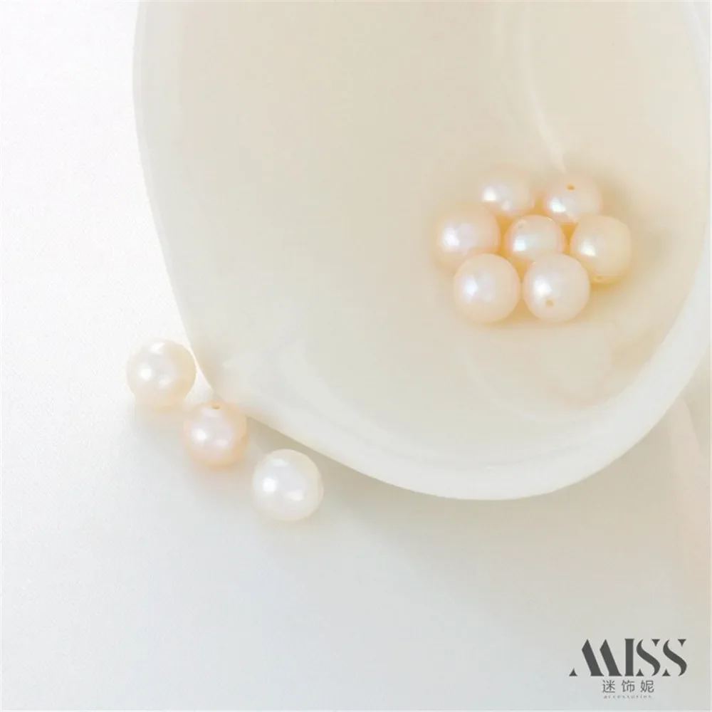 Baby Natural Freshwater Pearl Loose Beads - Half-Hole Nearly round Flawless High-Gloss White DIY Handmade round Naked Beads