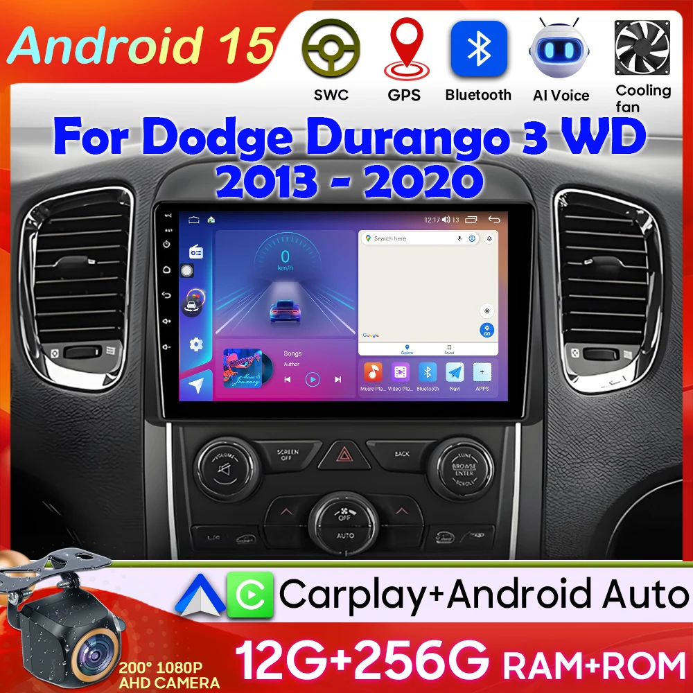Android 15 para dodge durango 3 wd 2013 2014 2015 2016 - 2020 navegação gps carplay vídeo tela de rádio do carro monitor do carro não 2din