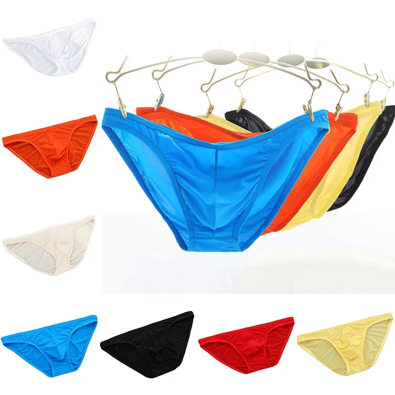 Men\'s Sexy Sheer Transparent Nylon Briefs Panties Underwear Underpants In White/Black/Skin/Red/Blue/Yellow/Orange Variants