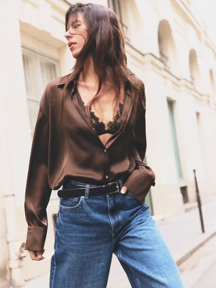 

Ele шелковый атласный длинный све ирт воротник-стойка, универсальный уличный женский модный весенний новый поступление, лето 2022, лето