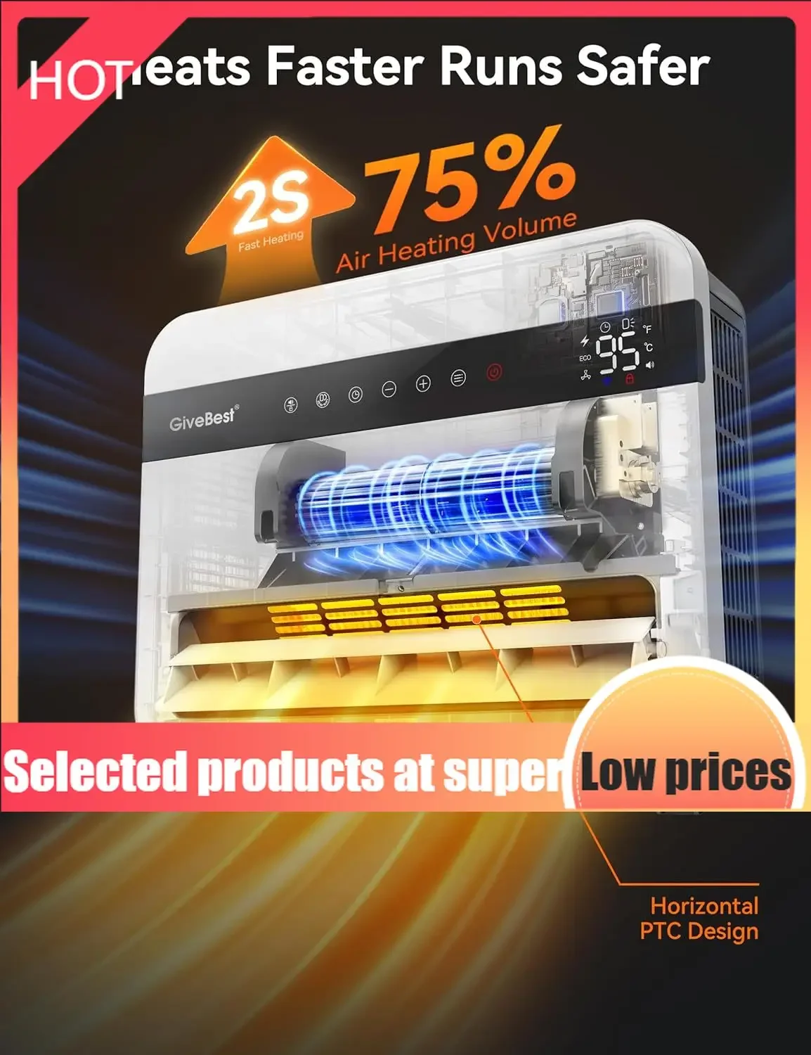 

Конкурентоспособный товар — Настенный обогреватель для внутреннего использования, электрический обогреватель 1500 Вт, 120 ° Вертикальная осцилляция, совместимость с Alexa, регулировка