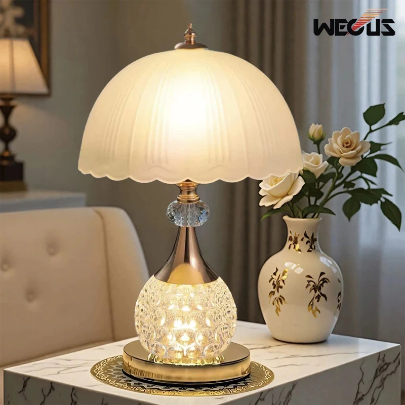 

Modern Simple Crystal Bedside Lamp Bedroom Dimmable Glass Eye Caring Night Light Home Wedding Room Decor Atmosphere Table Lamp
