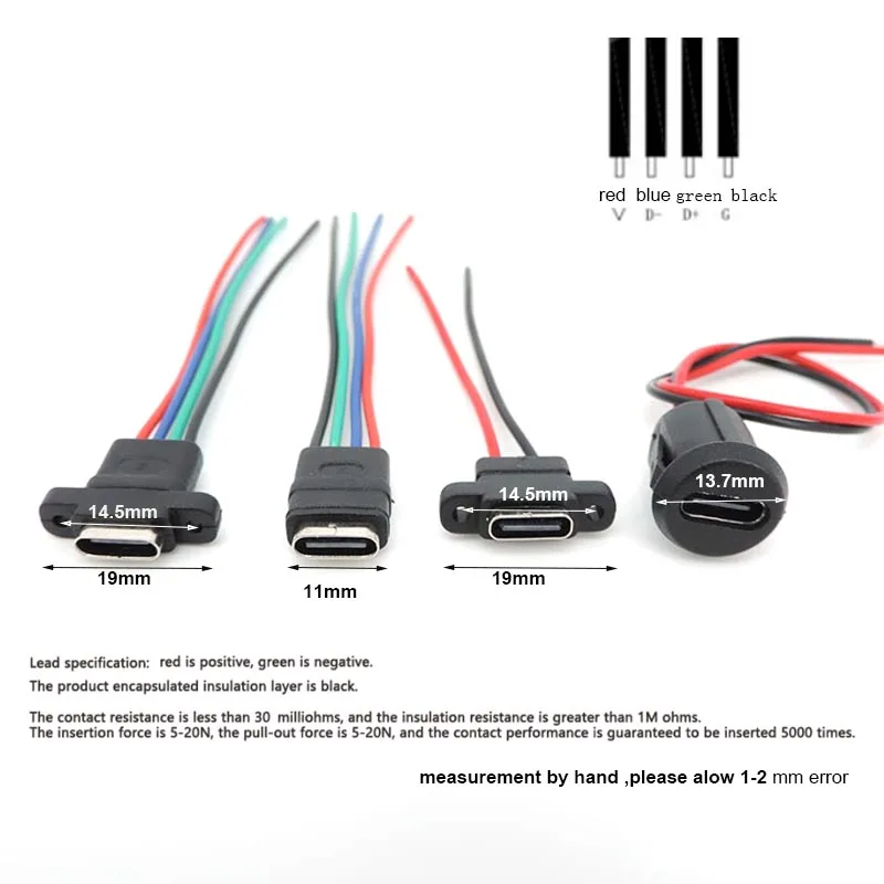 USB 3.1 Connector Type-C 2Pin 4Pin Welding Wire Female Female Socket Rubber Ring High Current Fast Charging port Q1