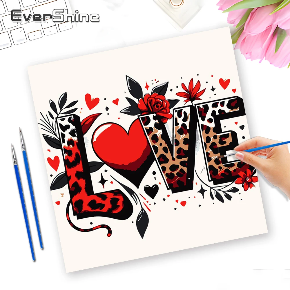 Evershine DIY Malen nach Zahlen Valentinstag Malset auf Leinwand Liebesherz Malset für Erwachsene Landschafts-Feiertagsgeschenke
