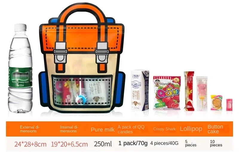 10-50 Stück Cartoon-Snackbeutel mit Selbstverschluss in Schulranzenform für Kekse und Süßigkeiten, Geschenkverpackung für Kindertag und Kindergeburtstag – Detail 6