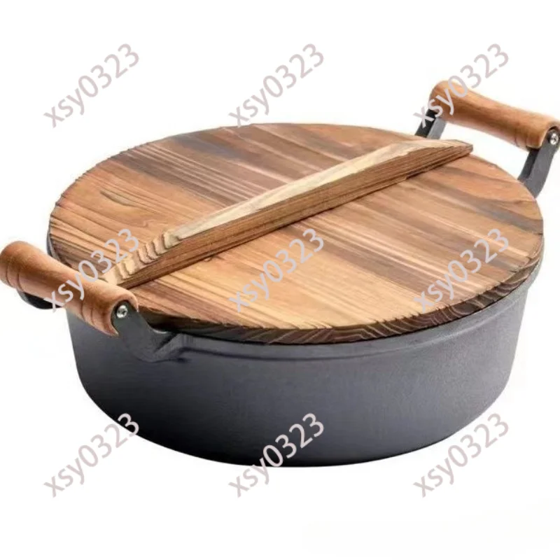 Deep Cast Iron Skillet Beech Wood Handle Uncoated Multipurpose Frying Pan For Home Pancake
