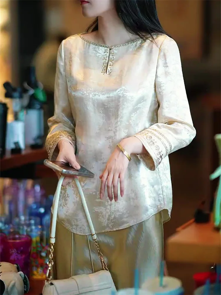 

New Chinese Sle Women's Spring Autumn 2025 Silk Embroidered One-oulder Modified Retro Embroidery irt