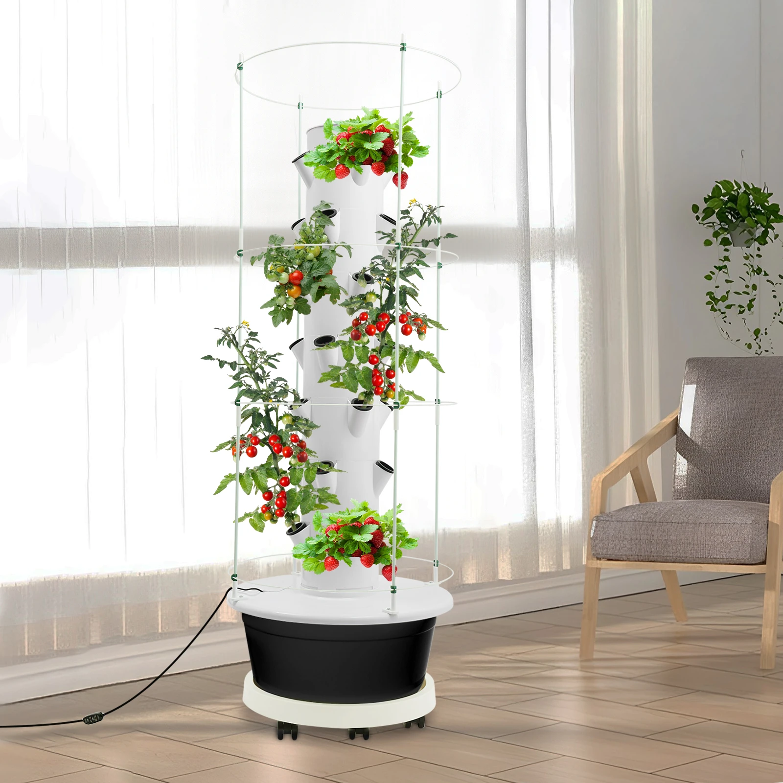 28 نبات مائي برج النمو داخلي عمودي طقم حديقة مع تعريشة تسلق للشرفة المنزل عشب زراعة الخضروات #5