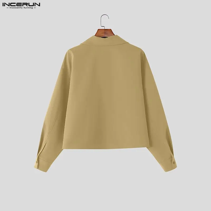INCERUN الرجال السترات الصلبة التلبيب كم طويل زر فضفاض الذكور رقيقة معاطف الشارع الشهير الكورية نمط موضة ملابس خارجية غير رسمية الرجال #5