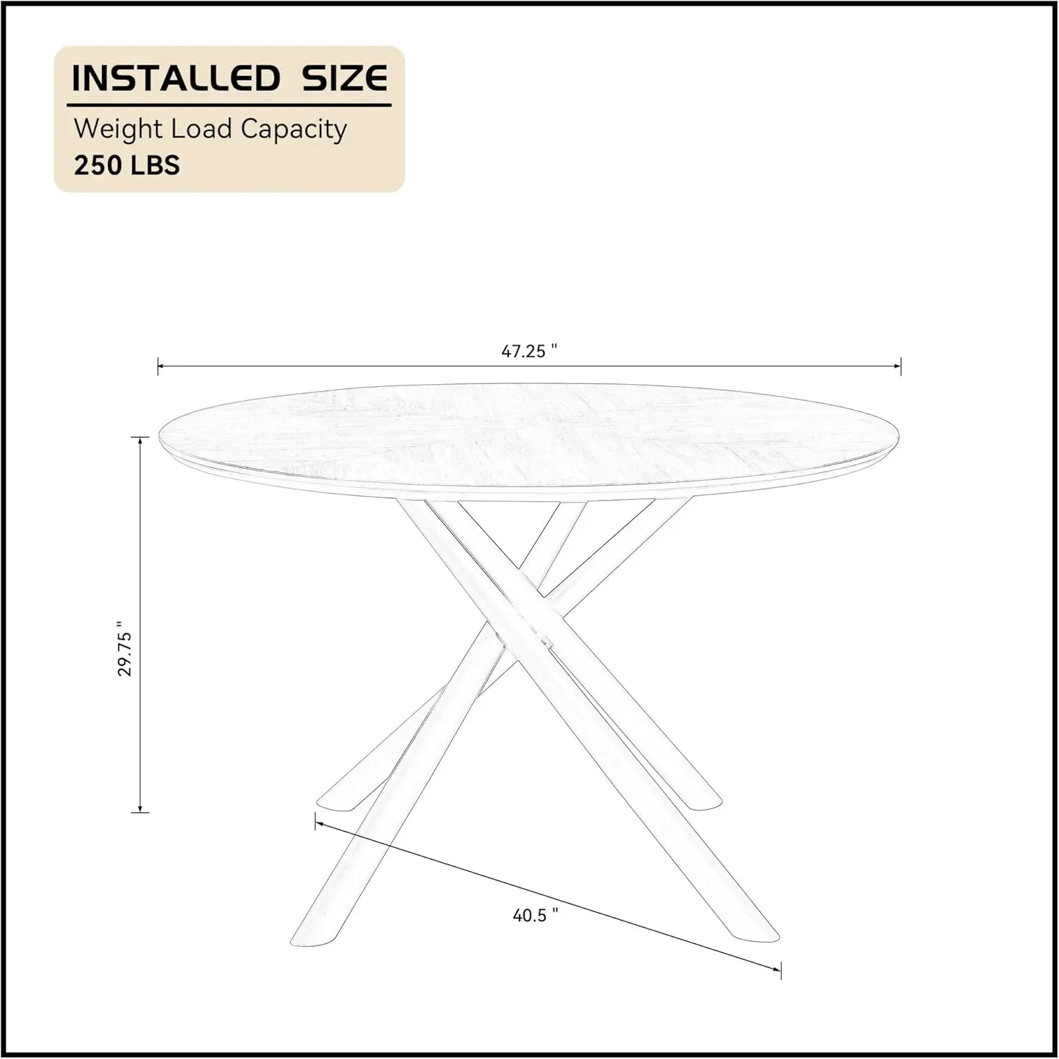 Williamspace 47.25"" Modern Round Wood Dining Table For 4 To 6, Luxury Kitchen Table With Solid Carbon Steel Base, Mid Century
